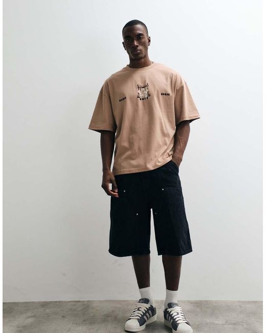 River Island Natural Oversized Flocked Renaissance Print T-shirt for men