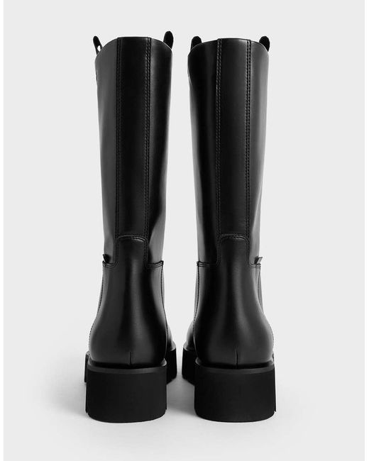 Charles & Keith Black Double Pull-Tab Calf Boots
