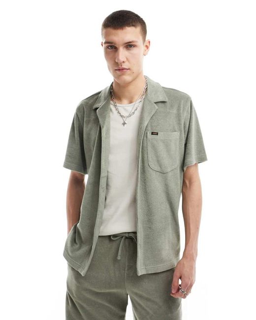 Lee Jeans Green Short Sve Revere Collar Terry Shirt Relaxed Fit for men