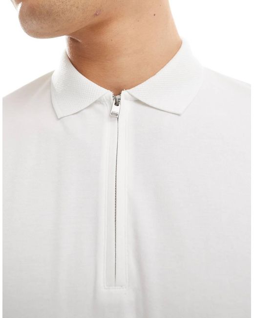 SELECTED White Half Zip Polo for men