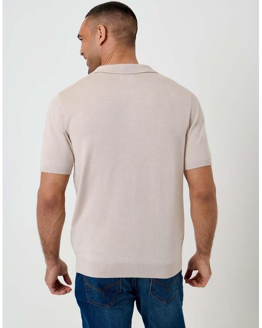 Threadbare Natural Textured Knit Quarter Zip Polo for men