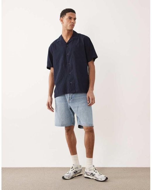 Jack & Jones Blue Premium Seersucker Short Sleeve Shirt for men