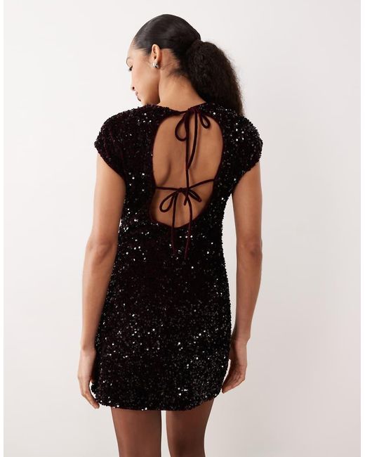 Mango Black Sequin Cap Sleeve Mini Dress