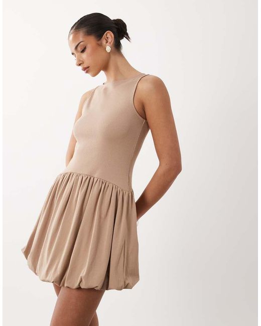 ASOS Natural Ribbed Sleeveless Bubble Hem Mini Dress