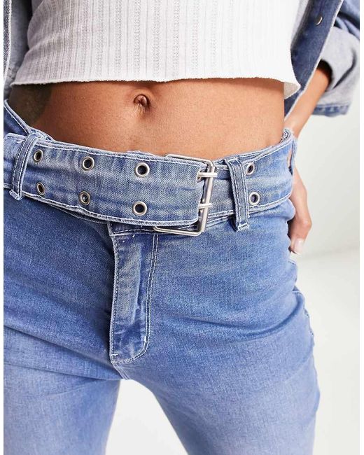 Don't Think Twice Blue Dtt Phoebe Belted High Waisted Wide Leg Jeans