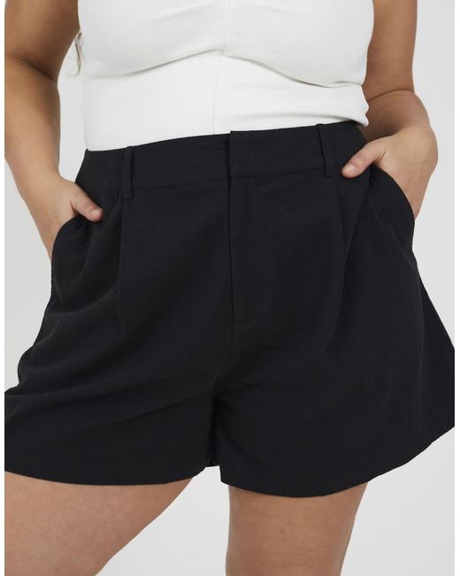 Brave Soul Blue Curve Linen Look Tailored Shorts