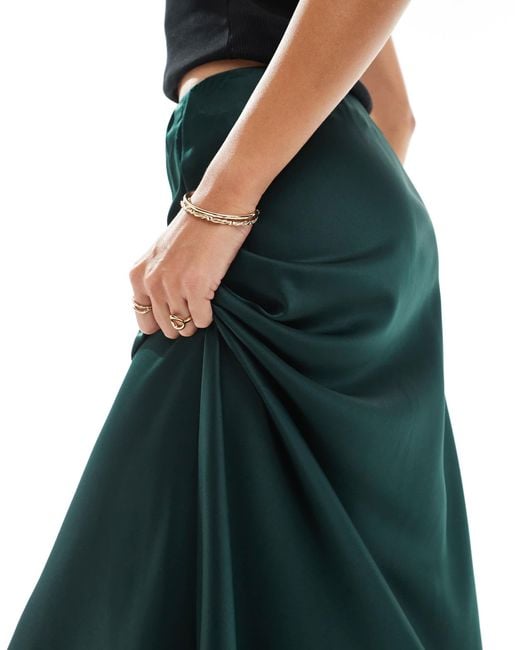 Vero Moda Green Satin Bias Midi Skirt