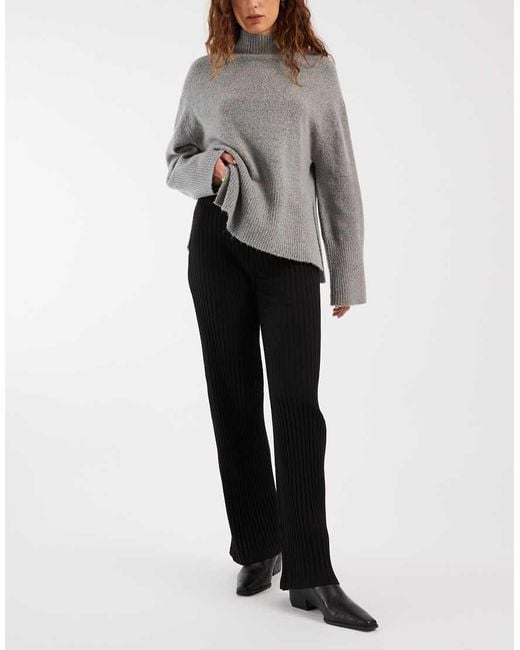Miss Selfridge White Rib Wide Leg Trouser
