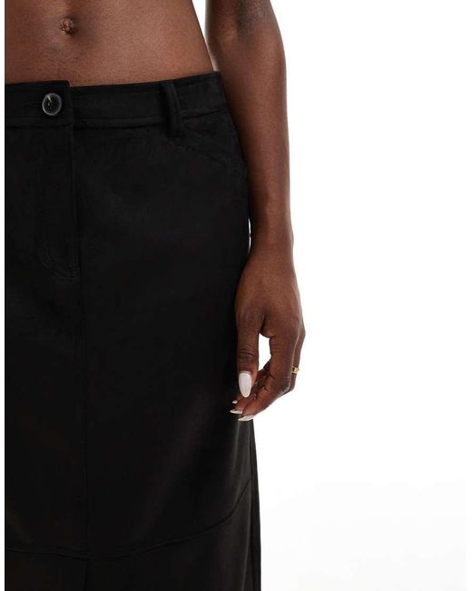 Vero Moda Black Split Front Faux Suede Maxi Skirt