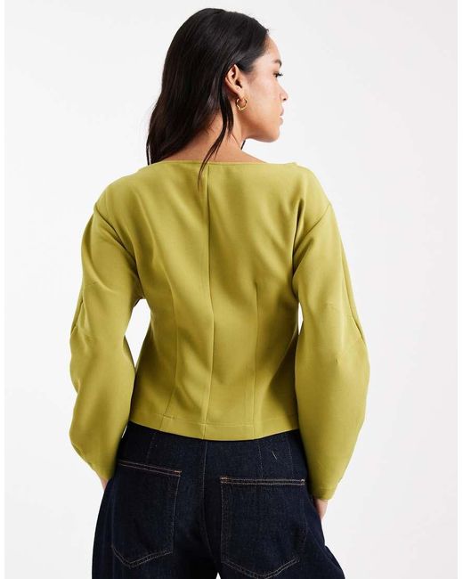 ASOS Yellow Slash Neck Structured Long Sleeve Top