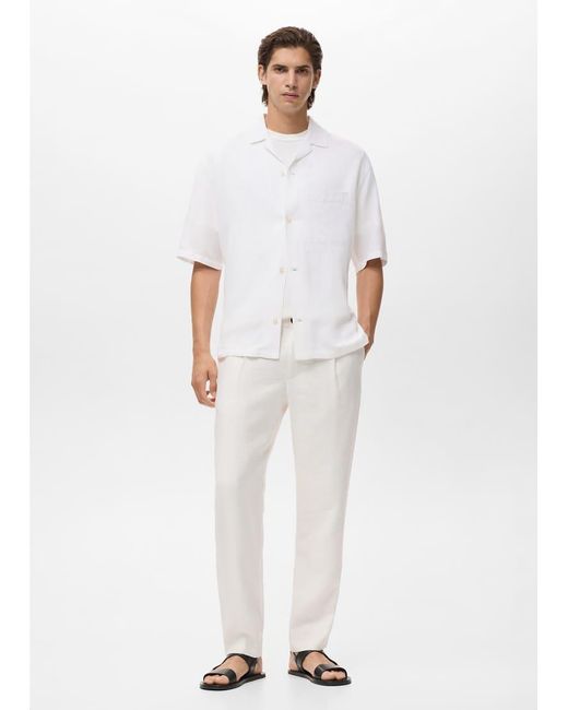 Mango White Cotton Mix Fine Knitted T-Shirt for men