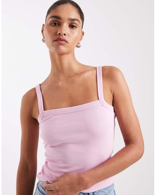 JJXX Pink Ribbed Square Neck Vest
