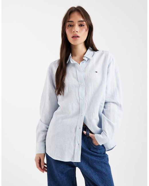 Tommy Hilfiger White Relaxed Fit Linen Blend Shirt