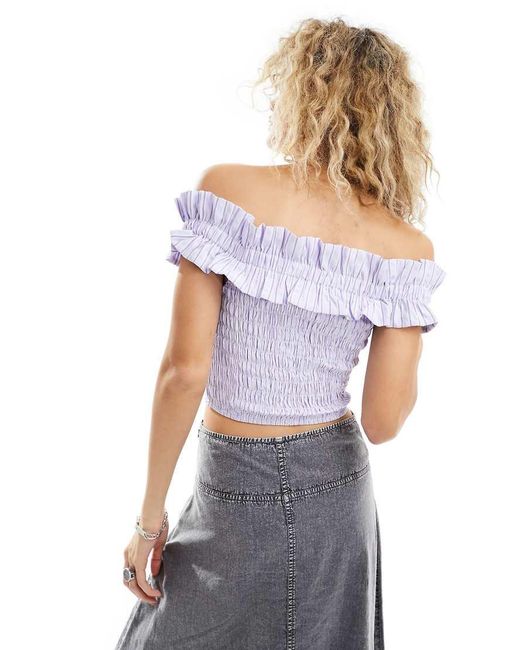 Glamorous White Off Shoulder Shirred Crop Top