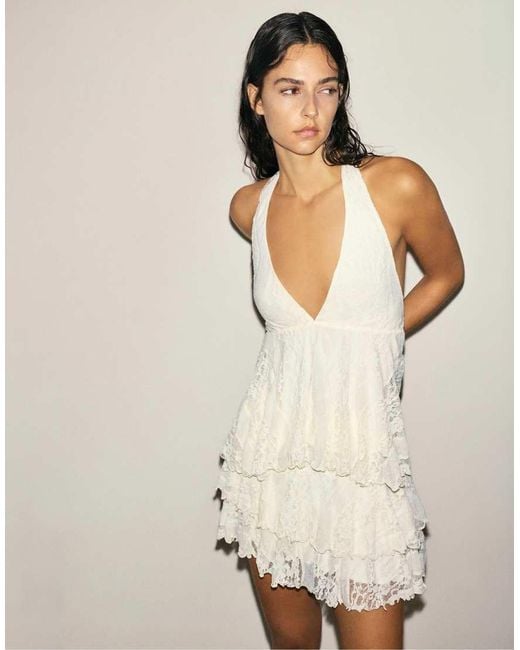 Pull&Bear Natural Lace Halter Top