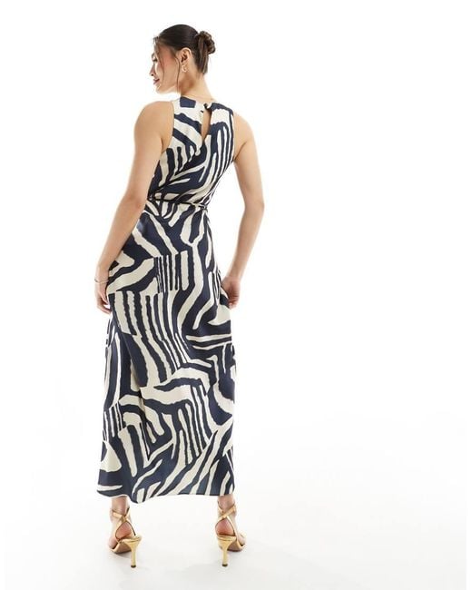 river island blue zebra dress River Island Zebra Print Racer Bias Midi Dress in Blue