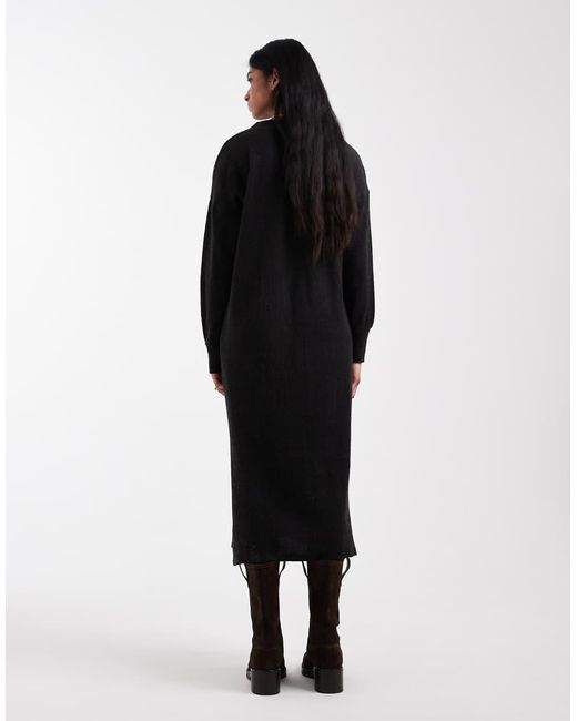 Vero Moda Black Soft Rib Knit V Neck Midi Dress