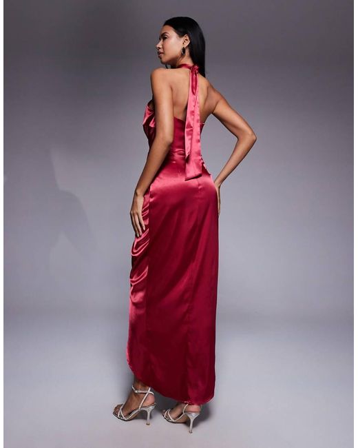 TFNC London Red Halter Neck Dress With Wrap Skirt