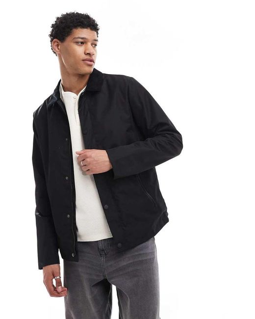 Threadbare Black Showerproof Corduroy Collar Jacket for men