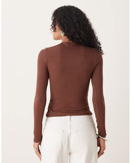 ASOS White Twist Hardware Detail Long Sleeve Rib Top