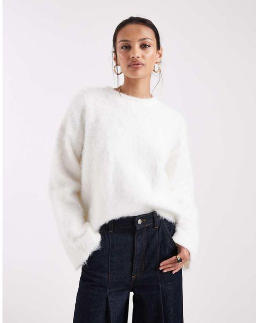 ASOS White Brushed Oversized Knitted Jumper With Wool