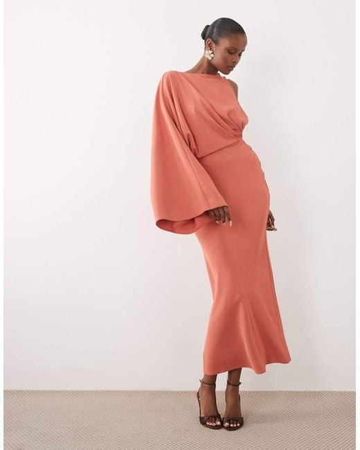 ASOS White One Shoulder Drape Back Column Maxi Dress
