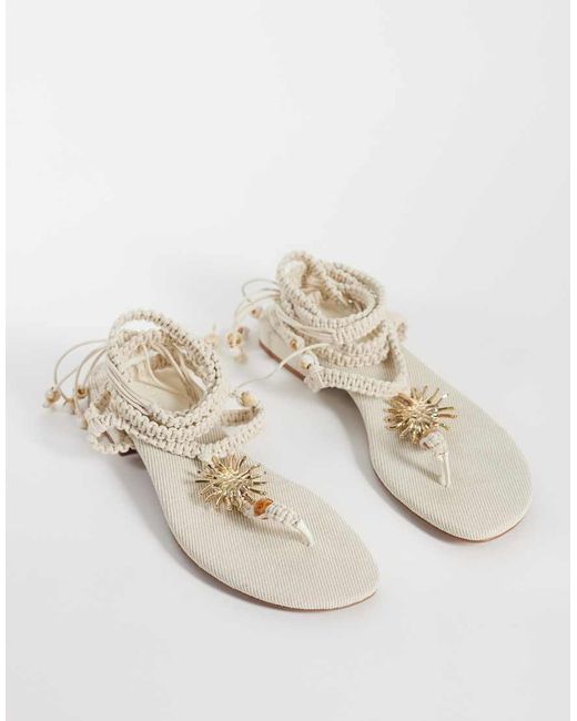 ASOS White Fernanda Rope Beaded Hardware Flat Sandals