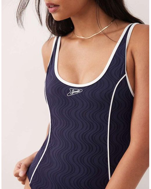 Speedo Blue Jetstream Texture Bound Scoop Swimsuit