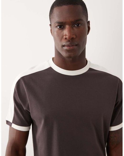 ASOS Brown Heavyweight Regular Fit T-Shirt With Contrast Panel for men