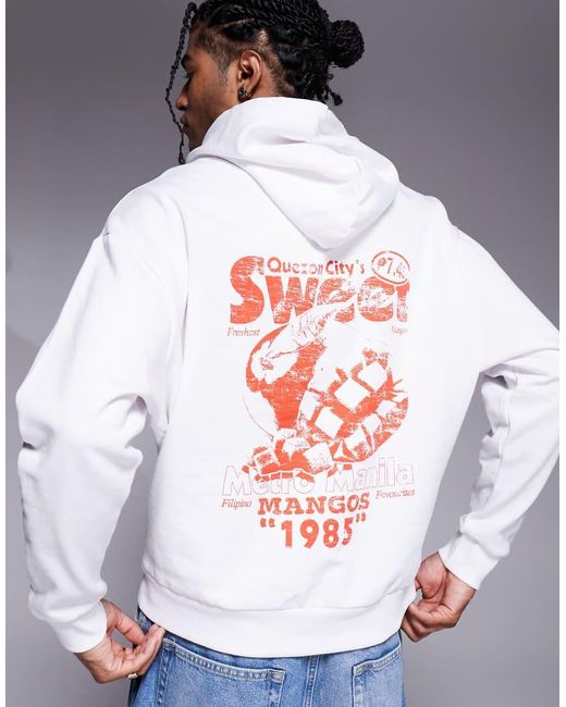 ASOS White Oversized Hoodie With Mango Prints for men