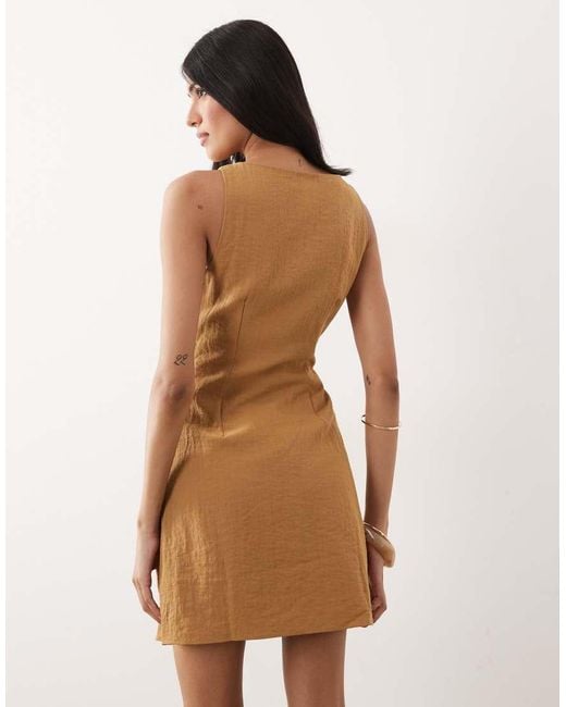 Mango Natural Boat Neck Belted Sleeveless Mini Dress