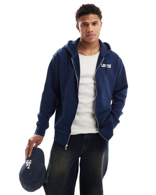 Levi's Blue Log Floral Back Print Relaxed Fit Fullzip Hoodie for men