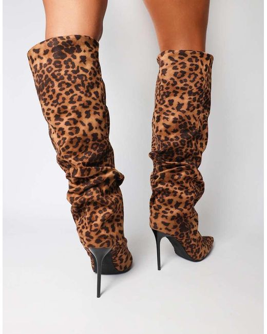 SIMMI Brown Cotton Ruched Heeled Boots