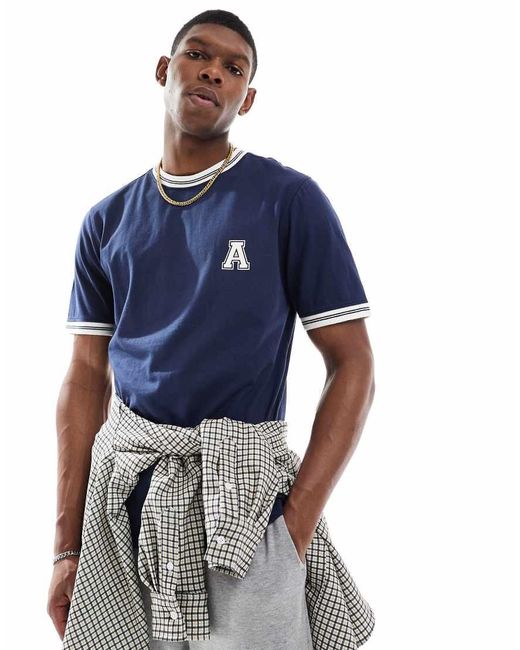 Another Influence Blue Graphic Ringer T-shirt for men