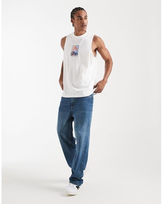 ASOS White Relaxed Tank With Front Puff Print Graphic for men