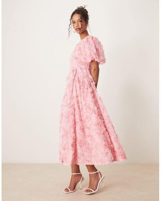 janelle 3d midi dress in pink Janelle 3D Midi Dress In Pink