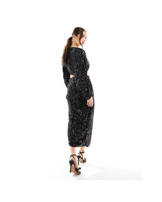ASOS Black Sequin Midi Skirt With Split Detail