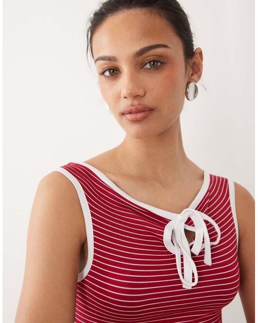 Miss Selfridge Red Off Shoulder Top With Keyhole Detail