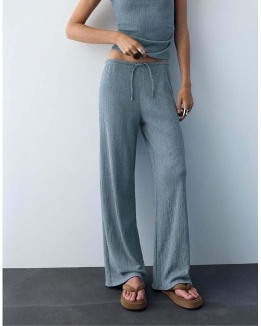 Pull&Bear Blue Wide-leg Crepe Trousers