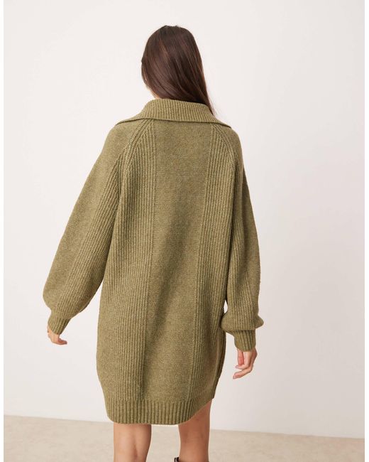 Robe courte en maille torsadée avec détail zippé - kaki Miss Selfridge en coloris Natural