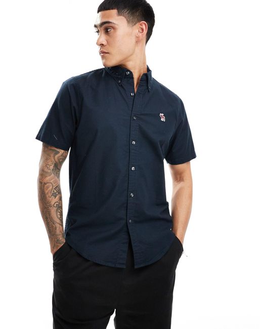Abercrombie & Fitch Blue Icon Logo Short Sleeve Oxford Shirt for men