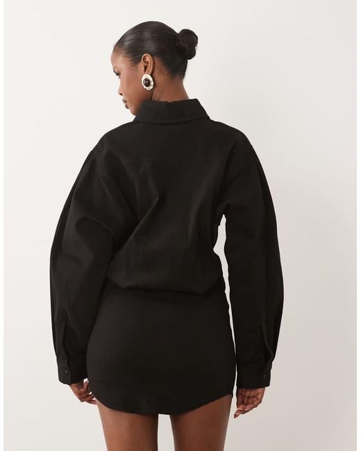 Noughts & Kisses Black Denim Pocket Front Fitted Skirt Mini Dress