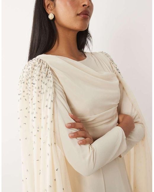 Beauut Natural Embellished Cape Sleeve Maxi Dress