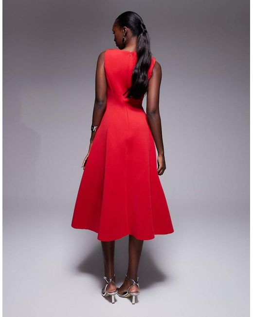 Goddiva Red Diamante Embellished Neck A Line Midi Dress
