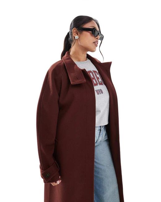 ASOS Red Asos Design Curve Funnel Neck Longline Formal Trench Coat