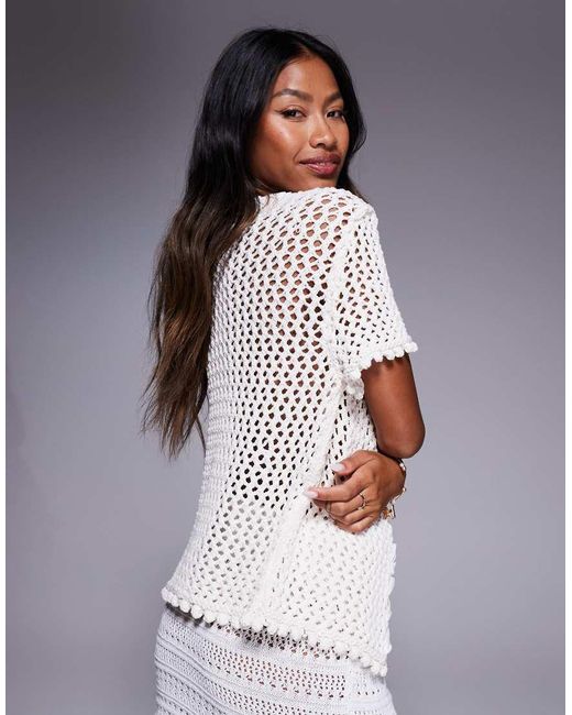 Cardigan A Maniche Corte All'Uncinetto Color Panna di River Island in White