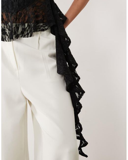 ASOS Natural Lace Frill Peplum Hem Top