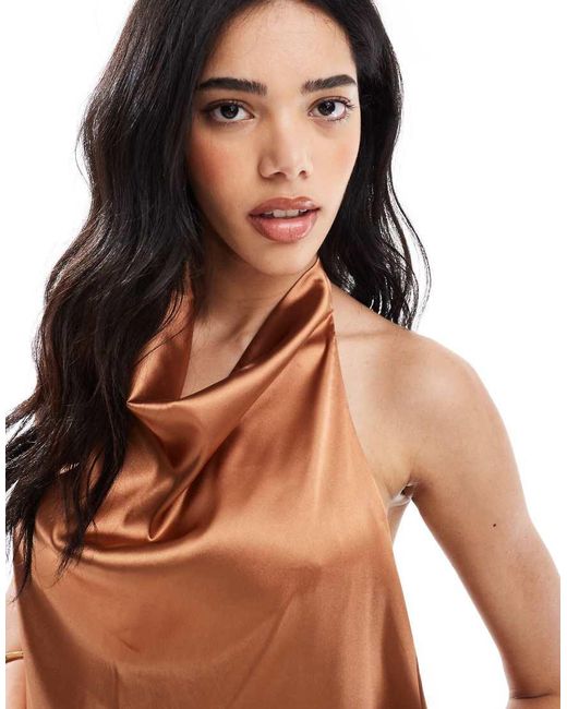 Object Brown Halter Neck Mini Slip Dress