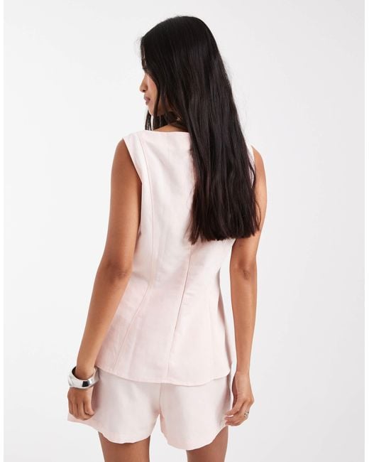 ASOS White Linen Blend Longline Top