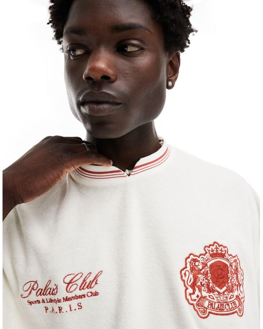 ASOS – besticktes oversize-t-shirt aus frottee in White für Herren